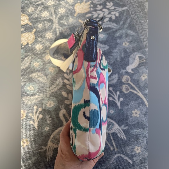 Coach Scribble IKAT Logo multi colored on tan background Crossbody Bag - Picture 6 of 11